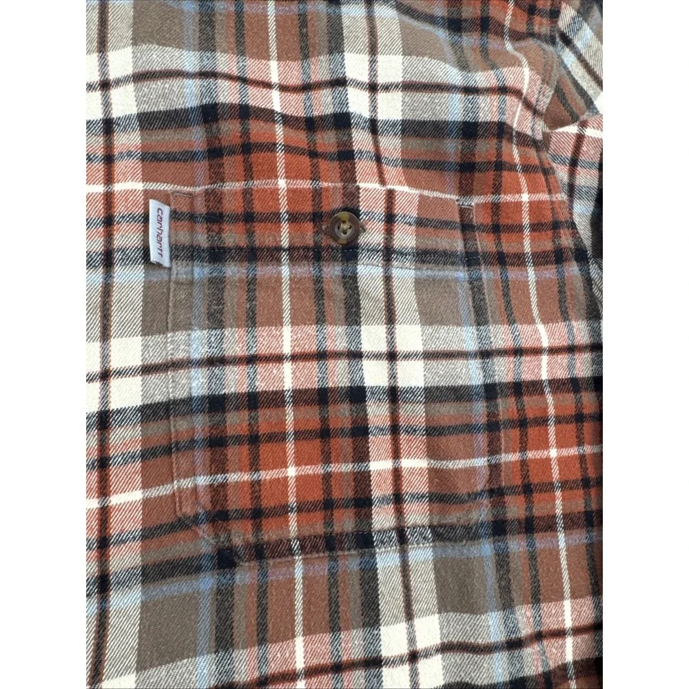 Carhartt Trumbull Long Sleeve Button Down Flannel Mens 2XL Orange Plaid Workwear